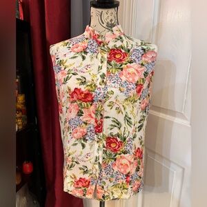 Vintage 1990’s XPL Floral Sleeveless Linen Blend Blouse